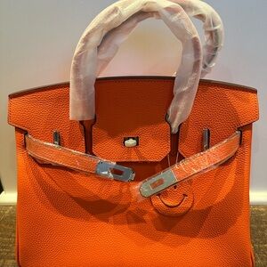 Genuine Orange Leather Wirkin Bag
